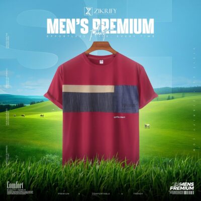 Men’s Premium Maroon Color Block T-Shirt