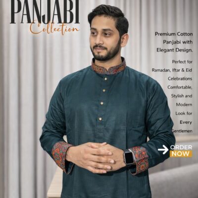 Premium Cotton Panjabi – Eid Special Edition (Deep Green)