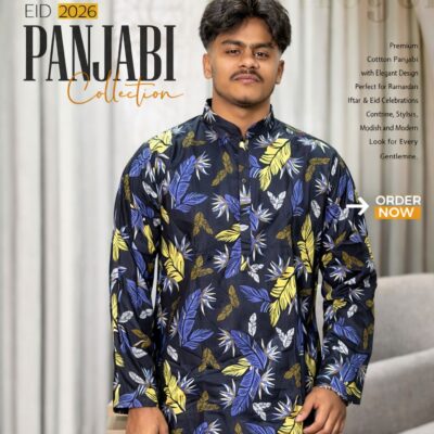 Premium Cotton Panjabi – Midnight Floral Statement Edition