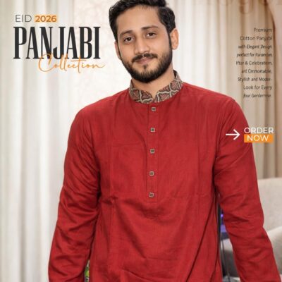 Premium Cotton Panjabi – Classic Crimson Elegance