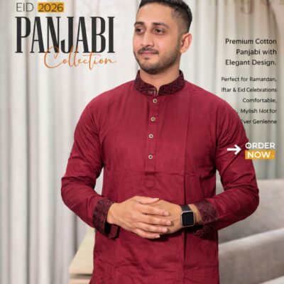 Premium Cotton Panjabi – Royal Maroon Classic Edition