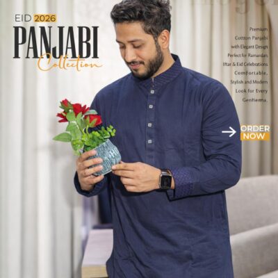 Premium Cotton Panjabi – Deep Navy Classic Edition