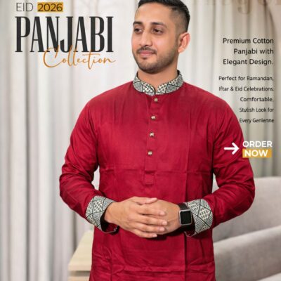 Premium Cotton Panjabi – Classic Red Contrast Edition