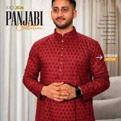 Premium Cotton Panjabi – Royal Red Pattern Edition