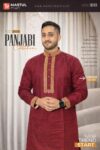 Premium Cotton Panjabi – Deep Red with Royal Golden Detailing