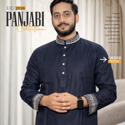 Premium Cotton Panjabi – Midnight Black Elegance