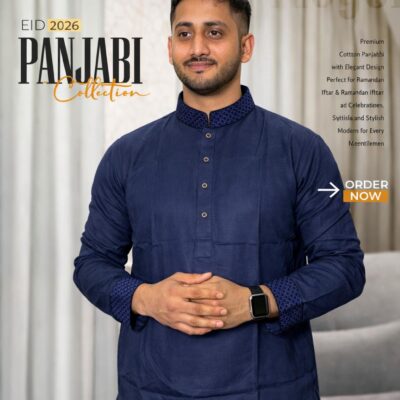Premium Cotton Panjabi – Classic Navy Blue Signature