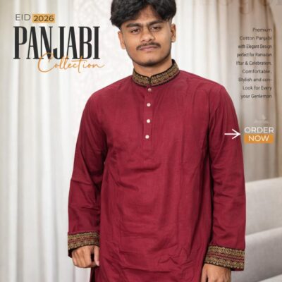 Premium Cotton Panjabi – Maroon Classic Embroidered Touch