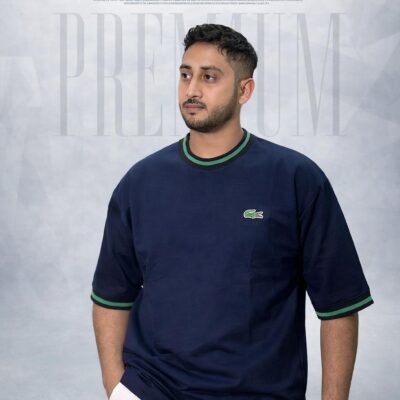 Premium Men’s T-Shirt – Navy Blue with Green Accent