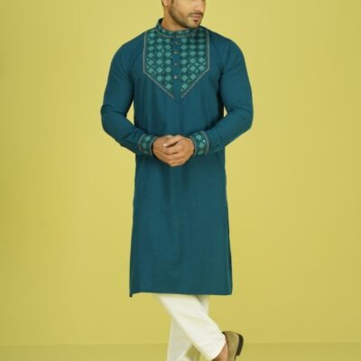 Premium Teal Green Cotton Panjabi