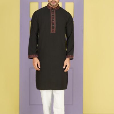 Premium Ebony Black Cotton Panjabi