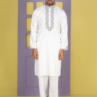 Premium Arctic White Cotton Panjabi