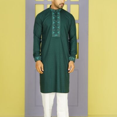 Premium Emerald Green Cotton Panjabi