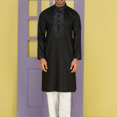 Premium Onyx Black Cotton Panjabi