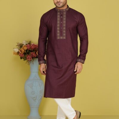 Premium Deep Maroon Cotton Panjabi