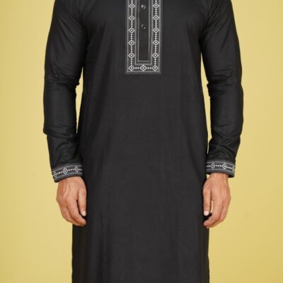 Premium Midnight Black Cotton Panjabi