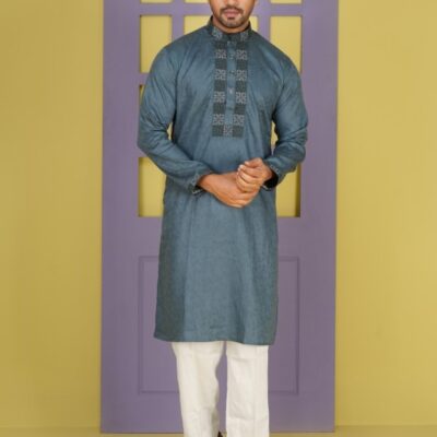 Premium Slate Blue Cotton Panjabi