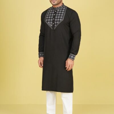 Premium Charcoal Black Cotton Panjabi
