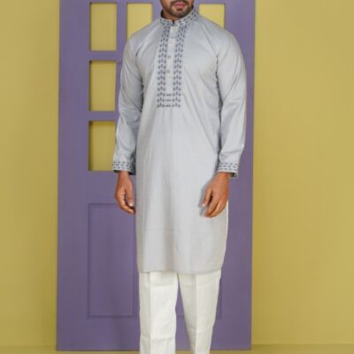 Premium Silver Grey Cotton Panjabi