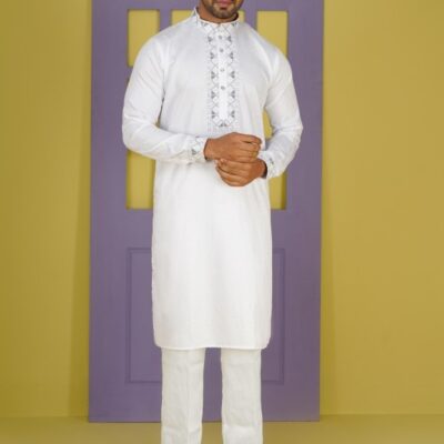 Premium Crystal White Cotton Panjabi
