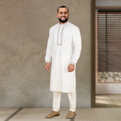 Premium Pristine White Cotton Panjabi