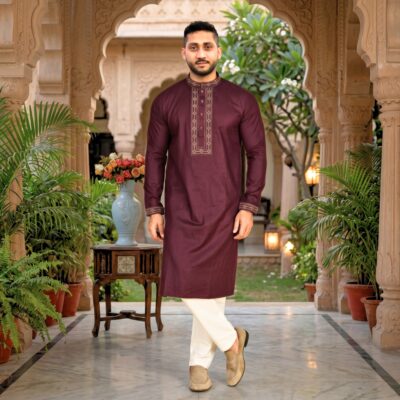 Premium Deep Maroon Cotton Panjabi