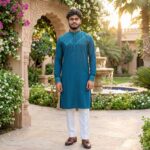 Premium Oceanic Teal Cotton Panjabi