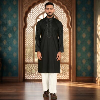 Premium Onyx Black Cotton Panjabi