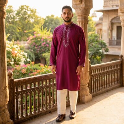 Premium Royal Magenta Cotton Panjabi