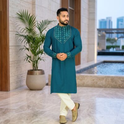 Premium Teal Green Cotton Panjabi