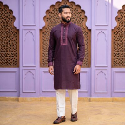 Premium Deep Plum Cotton Panjabi