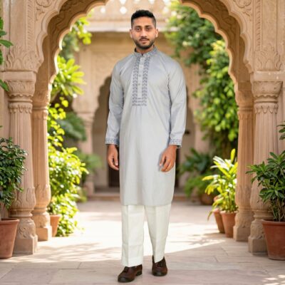 Premium Silver Grey Cotton Panjabi